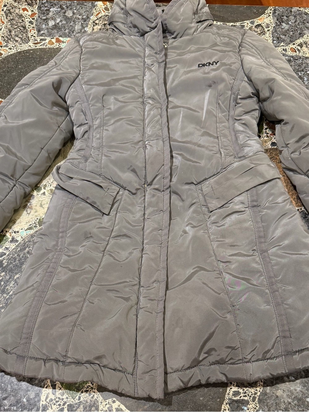 DKNY Gray Quilted Long Puffer Jacket size 6t